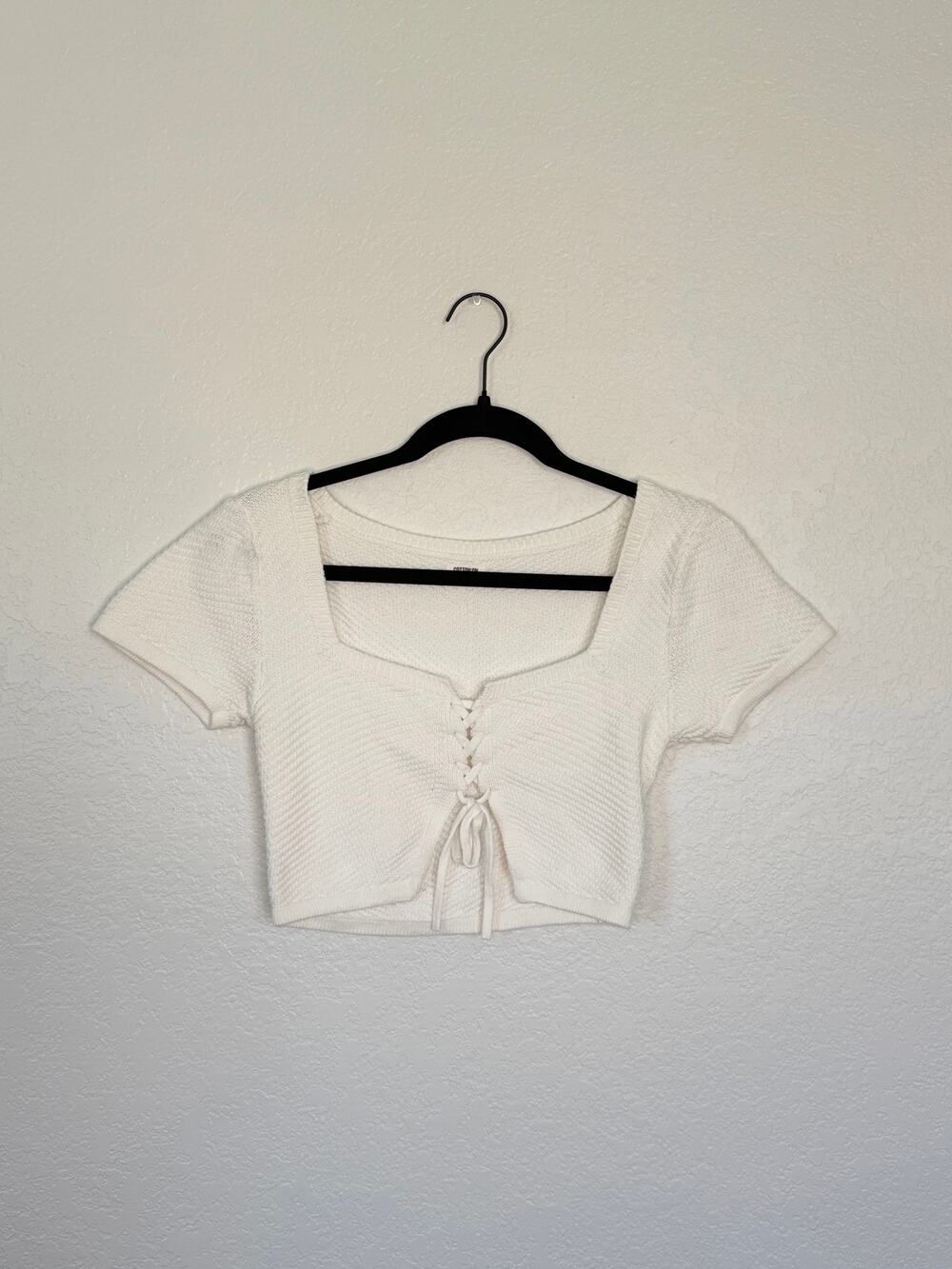 Cotton On White Crop Top - Laced Front Detail, Size Small